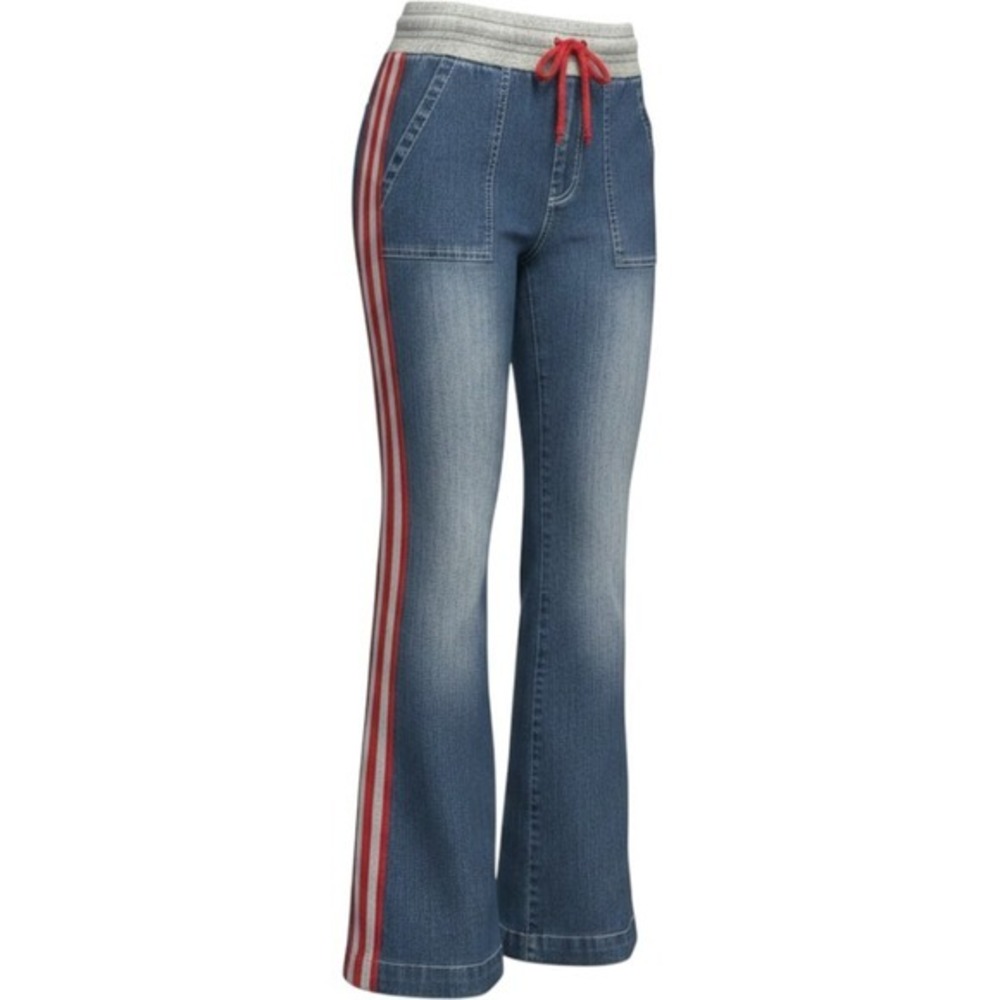 Vezucci Womens Wide Leg Denim Jeans Side Stripe Elastic Waist Blue Red Size 10